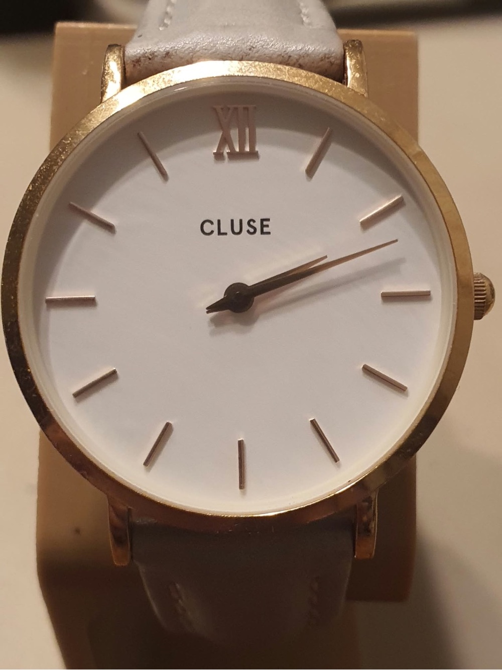 Cluse Minuit Rose Gold/White Leather Women’s  Watch
